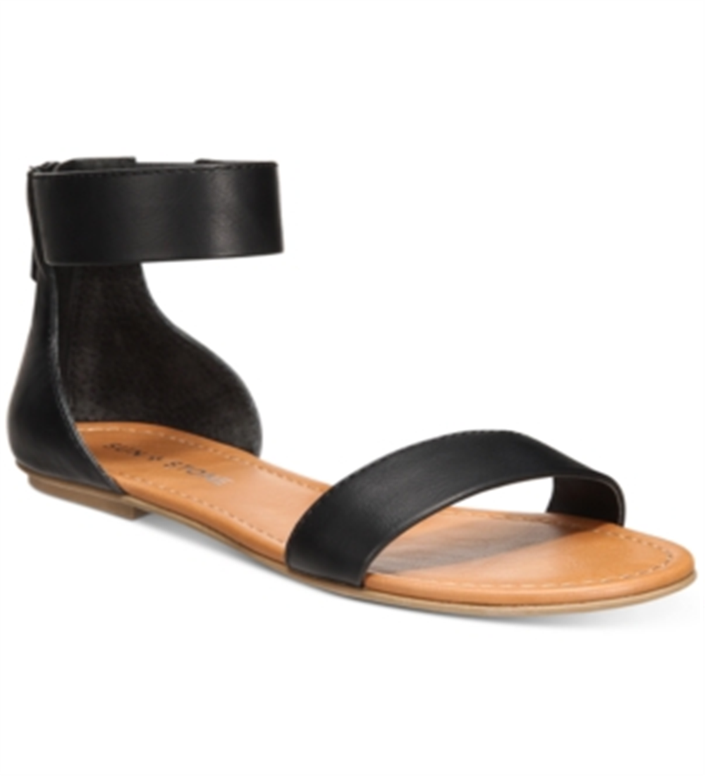 Sun + Stone Women's Keley Faux Leather Flat Sandals Black Size 6.5 M