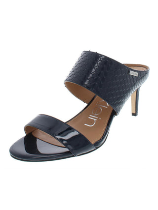 Calvin Klein Women's Croc Embossed Cecily Patent Leather Stiletto Slide Sandals Navy Size 7M