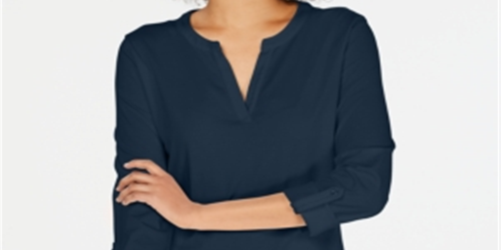 Charter Club Women's Supima Cotton Split Neck Top Red Size Petite Medium