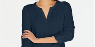 Charter Club Women's Supima Cotton Split Neck Top Red Size Petite Medium