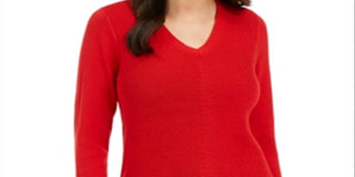 Charter Club Women's V Neck Sweater Red Size Medium