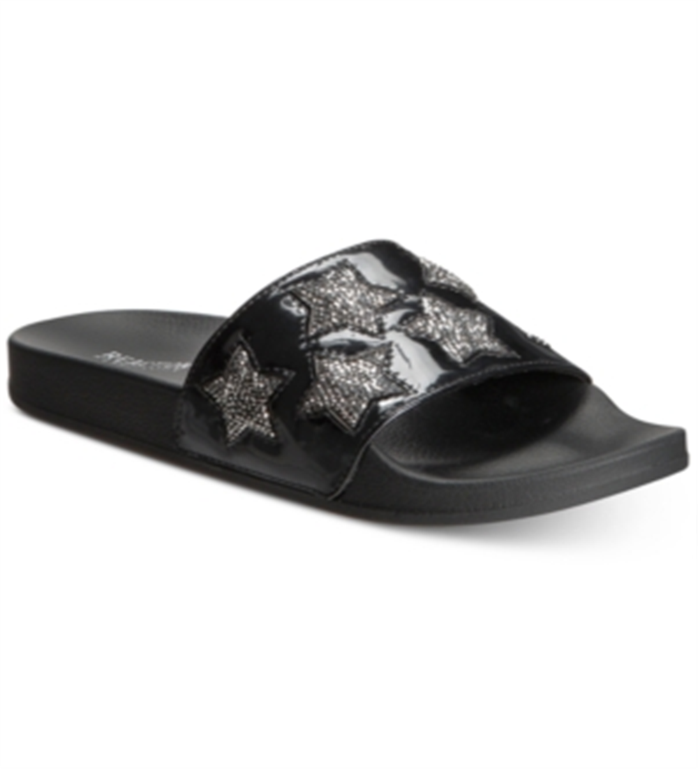 Kenneth Cole Reaction Women's Pool Spash Slide Sandal with Stars Black Size 6M