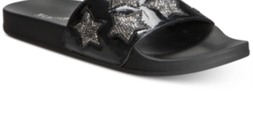 Kenneth Cole Reaction Women's Pool Spash Slide Sandal with Stars Black Size 6M
