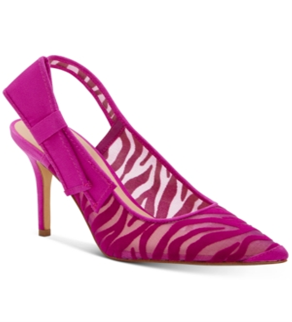 INC Womens Pink Zebra Print Mesh Bow Accent Padded Coletta Pointed Toe Stiletto Slip on Slingback Purple Size 8 M