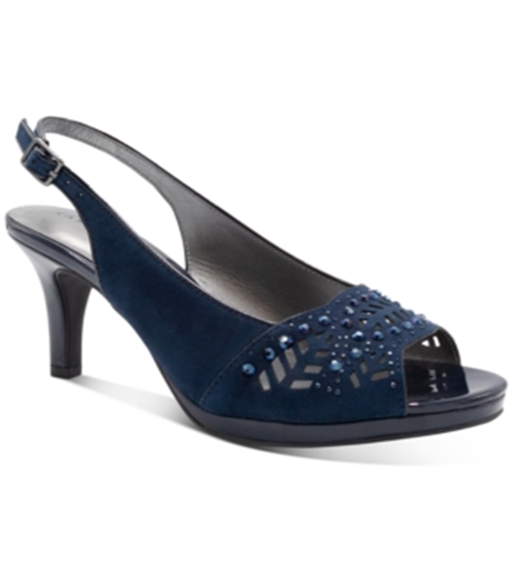 Karen Scott Womens Brookee Embossed Sling Back Dress Heels Navy Size 10 M