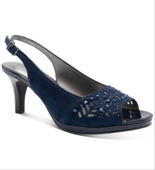 Karen Scott Womens Brookee Embossed Sling Back Dress Heels Navy Size 10 M