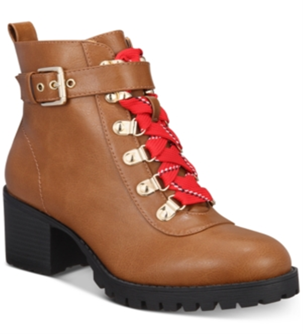 Material Girl Women's Round Toe Block Heel Zip up Booties Brown Size 7 M