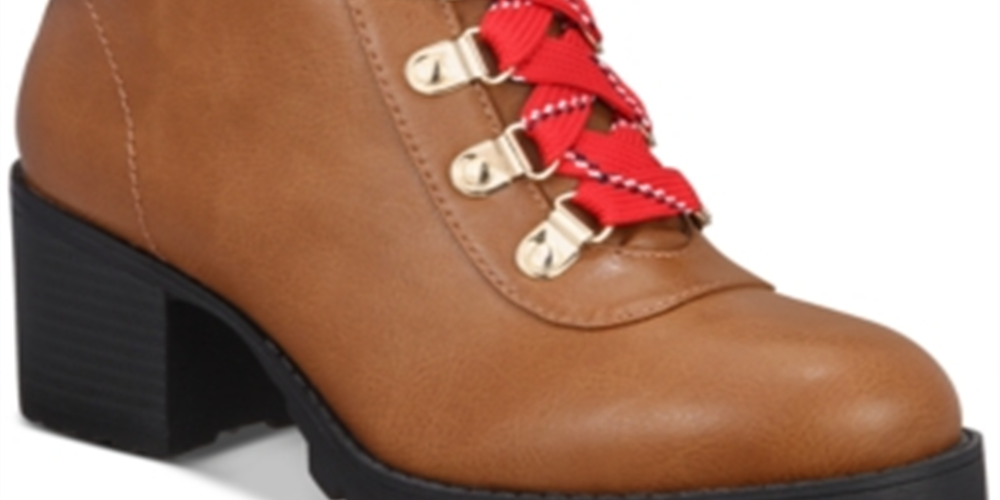 Material Girl Women's Round Toe Block Heel Zip up Booties Brown Size 7 M