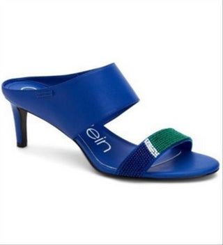 Calvin Klein Womens Cecily Faux Leather Slides Heel Sandals Blue Size 9 M