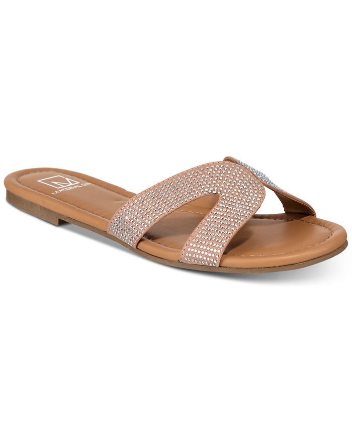 Material Girl Women's Acelina Fabric Open Toe Casual Slide Sandals Silver Size 7.5M
