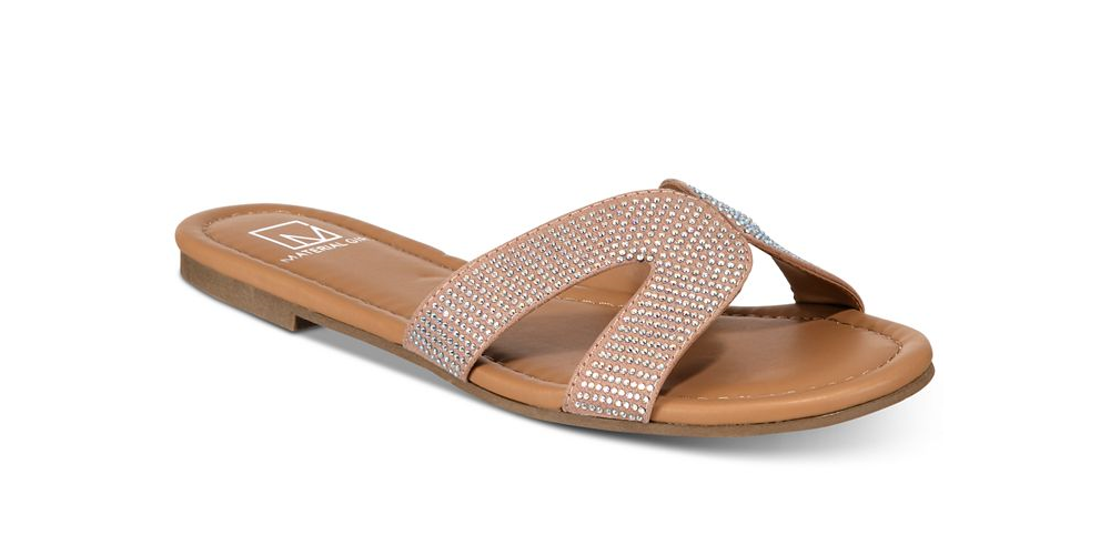Material Girl Women's Acelina Fabric Open Toe Casual Slide Sandals Silver Size 7.5M