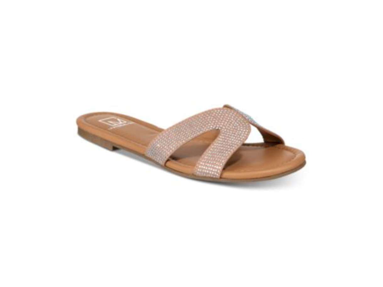 Material Girl Women's Acelina Fabric Open Toe Casual Slide Sandals Silver Size 7.5M