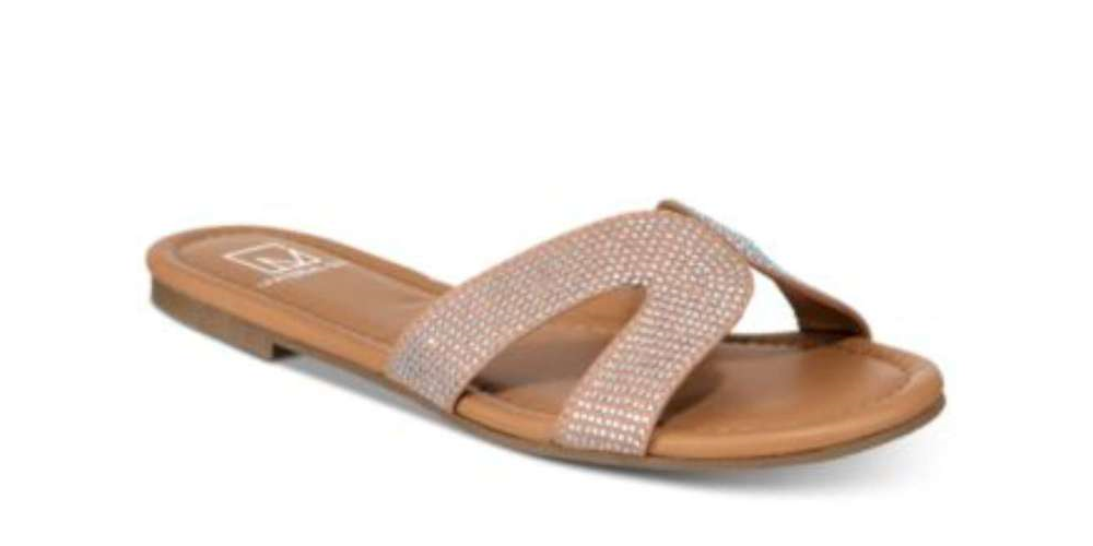 Material Girl Women's Acelina Fabric Open Toe Casual Slide Sandals Silver Size 7.5M