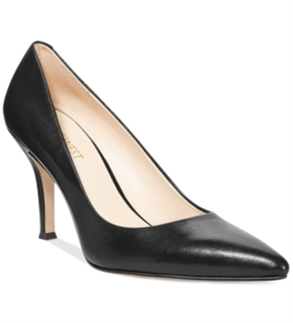 NINE WEST Womens Cushioned Pointed Toe Stiletto Slip-on Leather Dress Heels Black Size 8 M