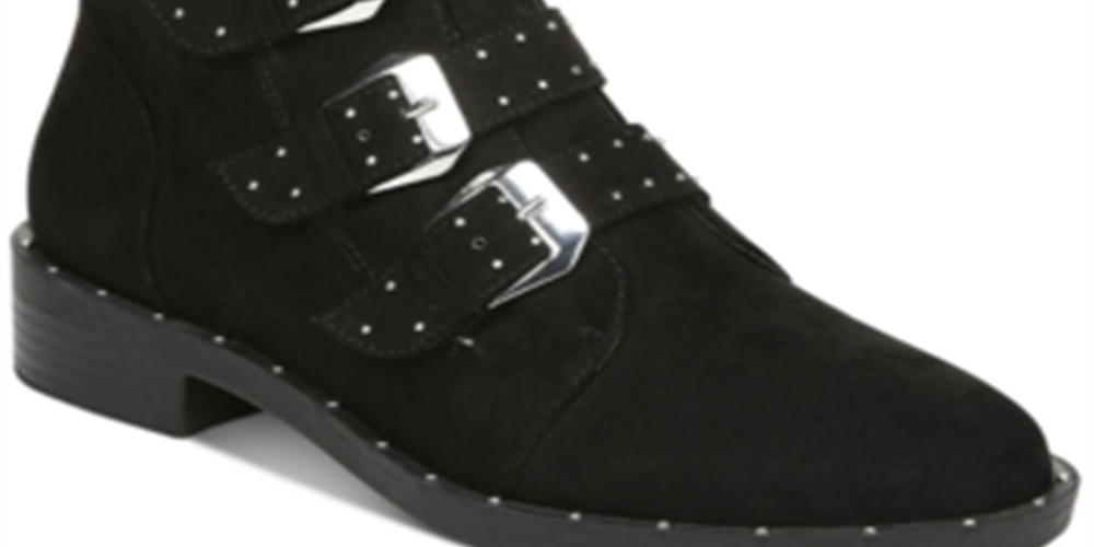 Bar III Women's Buckle Accent Studded Margo Round Toe Block Heel Zip up Booties Black Size 8.5 M