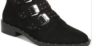 Bar III Women's Buckle Accent Studded Margo Round Toe Block Heel Zip up Booties Black Size 8.5 M