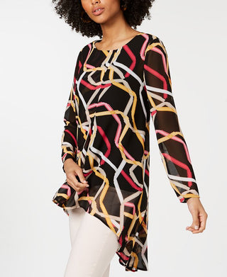 Alfani Women's Printed High Low Tunic Black Size M