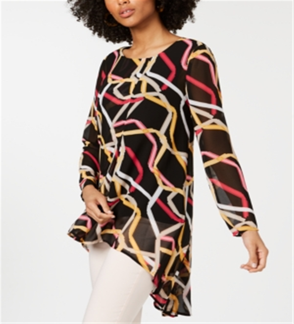Alfani Women's Printed High Low Tunic Black Size M