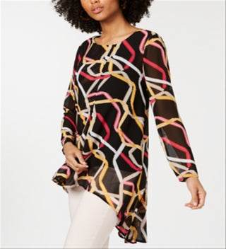 Alfani Women's Printed High Low Tunic Black Size M