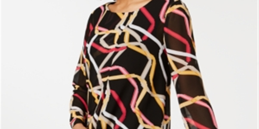 Alfani Women's Printed High Low Tunic Black Size M