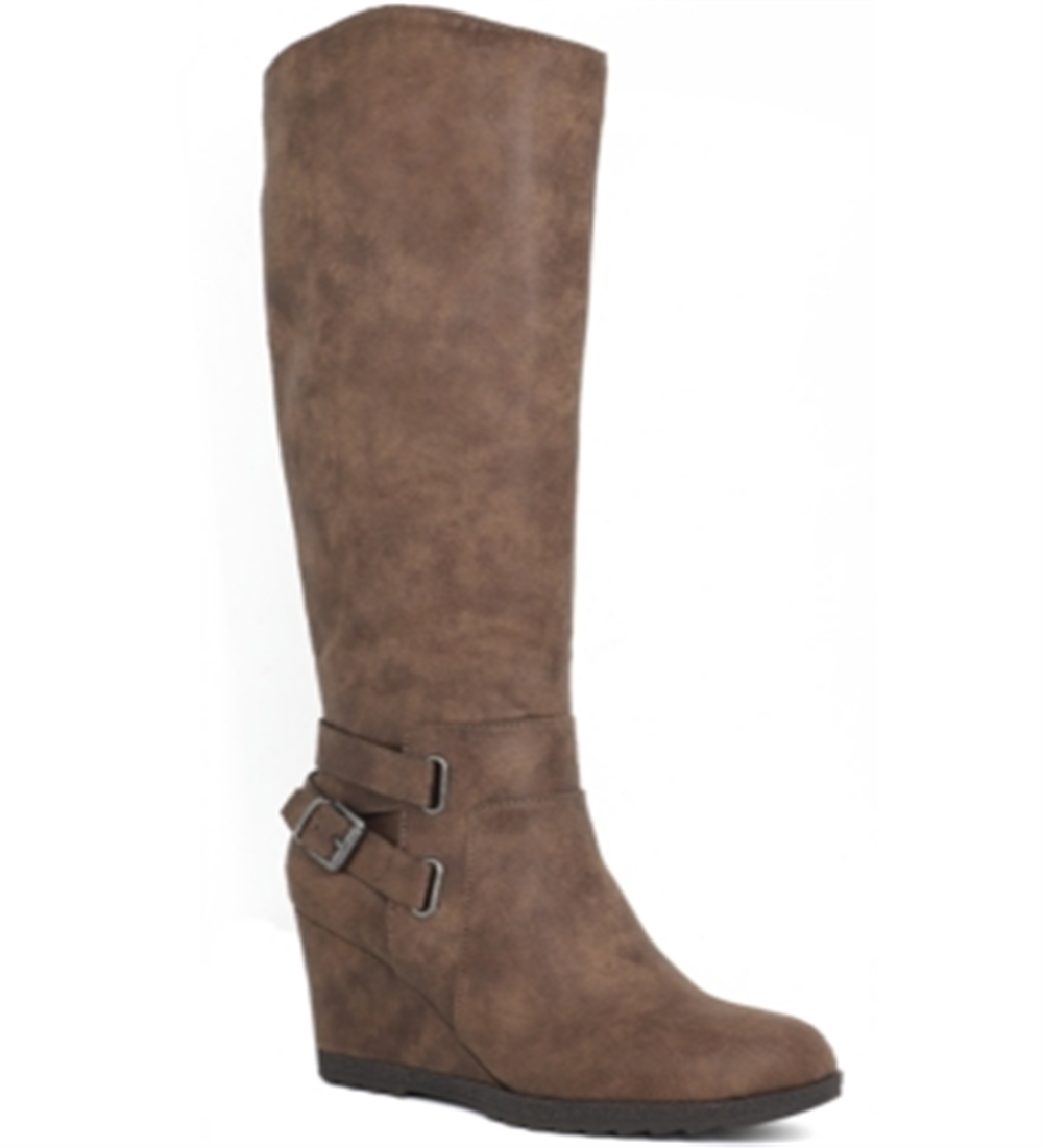American Rag Women's Kyle Buckle Wedges Knee High Boots Taupe  Size 6.5 M