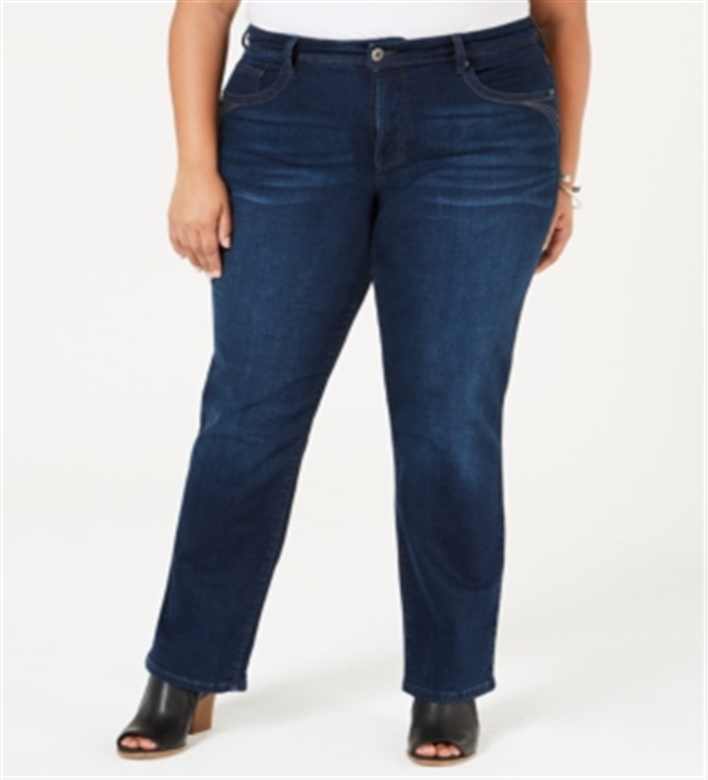Style & Co Women's Tummy Control Straight Leg Jeans Blue Size 14W