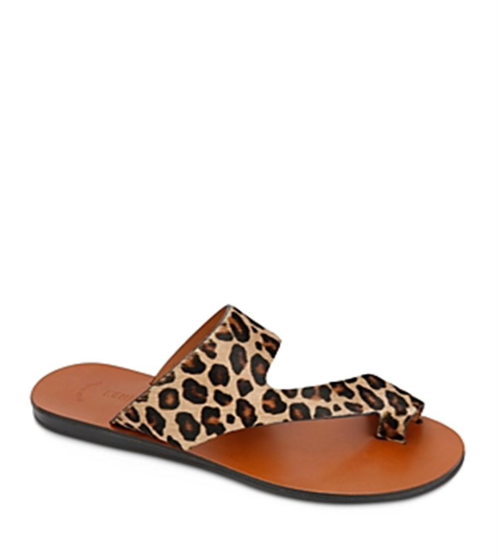 Kenneth Cole Women's Animal Print Toe Ring Palm Round Toe Slip on Leather Thong Sandals Beige 7.5 M
