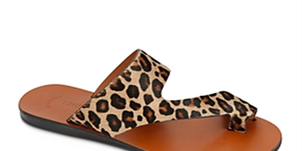 Kenneth Cole Women's Animal Print Toe Ring Palm Round Toe Slip on Leather Thong Sandals Beige 7.5 M