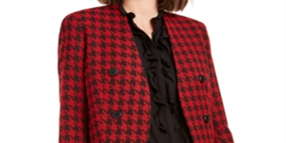 Bar III Women's Houndstooth Suit Separate Double Breasted Suit Jacket Black Size 0