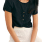 Free People Women's What's up Crop Casual Henley Top Black Size Large