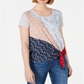 Style & Co Women's Mixed Print Side Tie T-Shirt White Size Medium