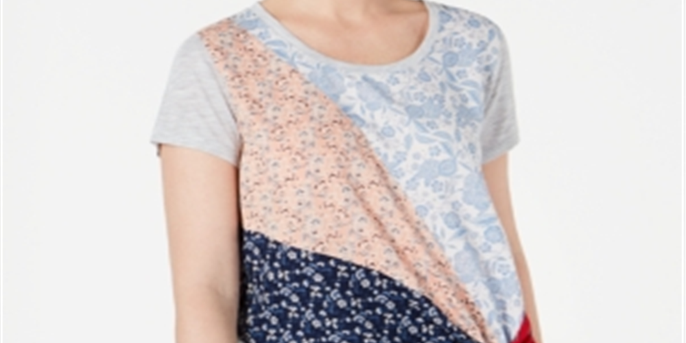 Style & Co Women's Mixed Print Side Tie T-Shirt White Size Medium