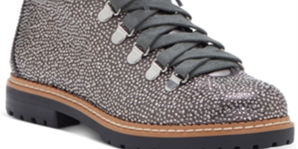 INC International Concepts Women's Pravale Lace up Lug Sole Hiker Bling Booties Gray Size 5.5 M