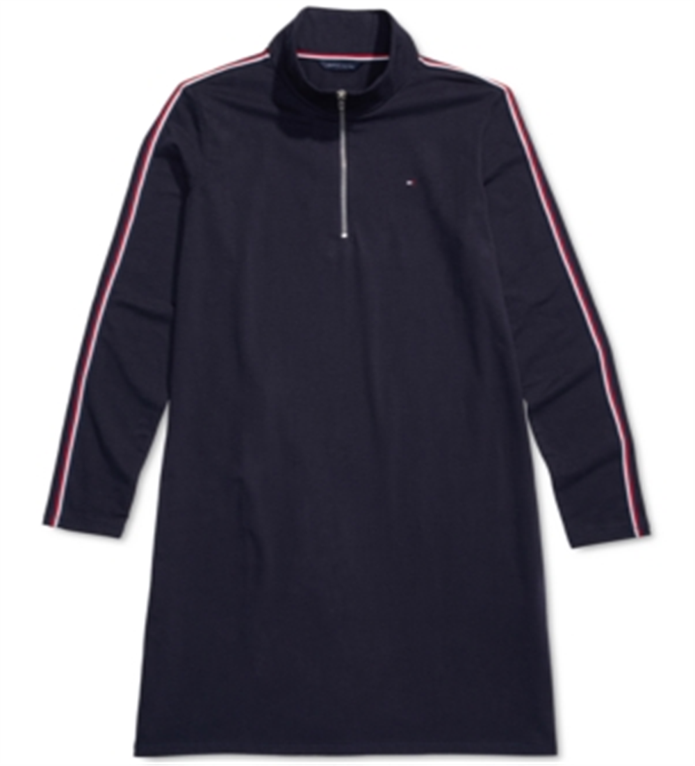 Tommy Hilfiger Women's Adaptive Turtleneck Dress with Half Zip Front Closure Blue Size Large