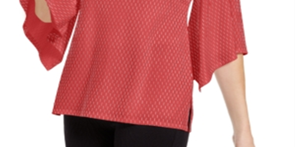 JM Collection Women's Embellished Flared Sleeve Top Orange Size Small