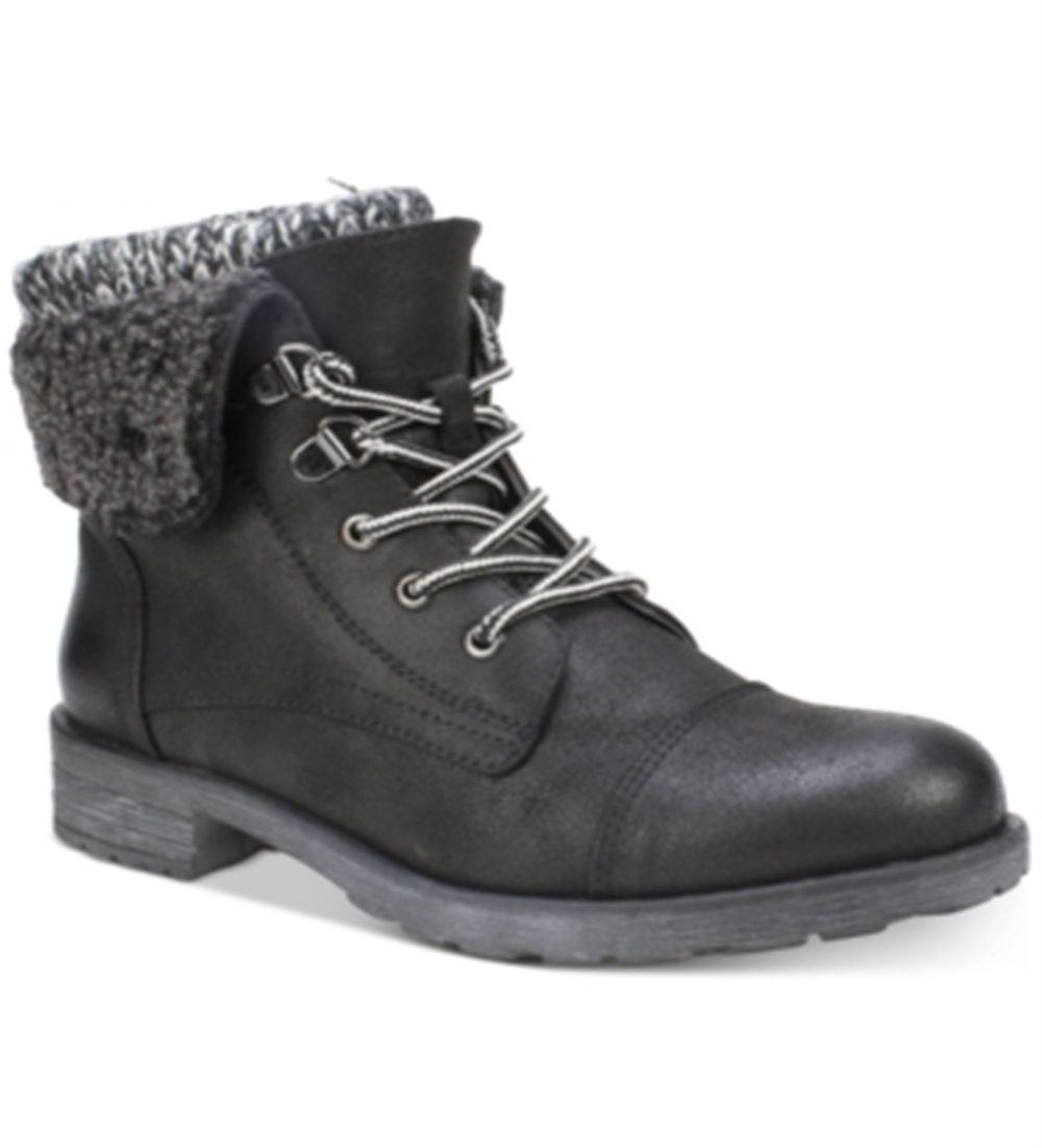 White Mountain Women's Platform Sweater Knit Collar Fuzzy Cuff Padded Comfort Sandro Round Toe Block Heel Lace up Booties Gray Size 6.5 M