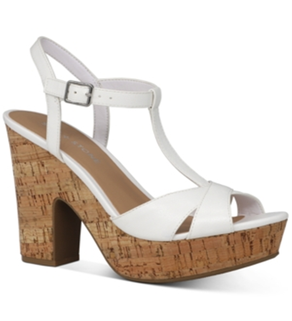 Sun + Stone Women's Jamie1 Platform Open Toe Heel Sandals White Size 8M