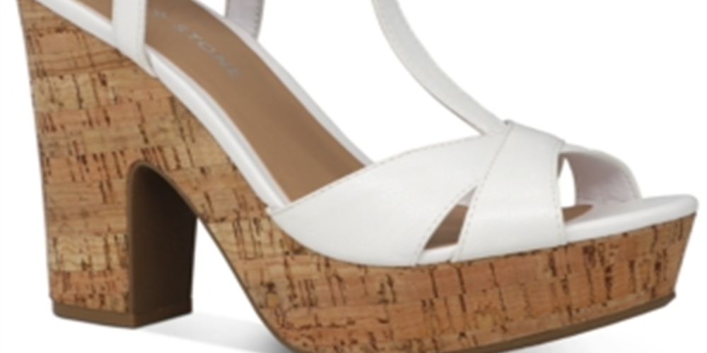 Sun + Stone Women's Jamie1 Platform Open Toe Heel Sandals White Size 8M