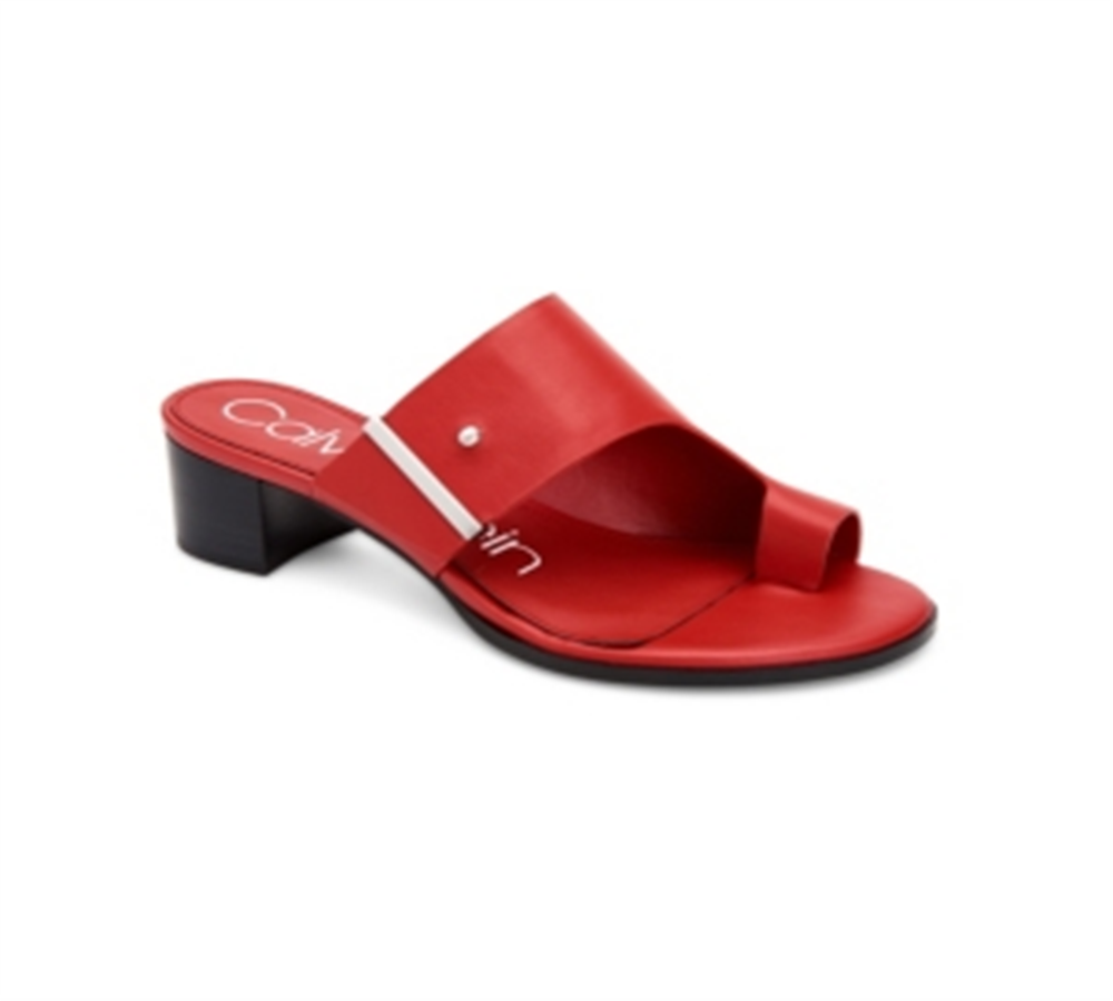 Calvin Klein Womens Daria Leather Split Toe Casual Slide Sandals Red Size 6 M