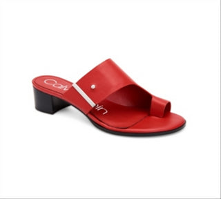 Calvin Klein Womens Daria Leather Split Toe Casual Slide Sandals Red Size 6 M
