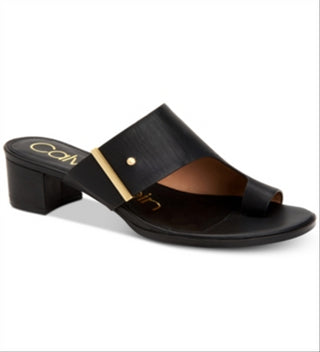 Calvin Klein Women's Sandals Daria Leather Thong Sandal Black Size 6.5 M