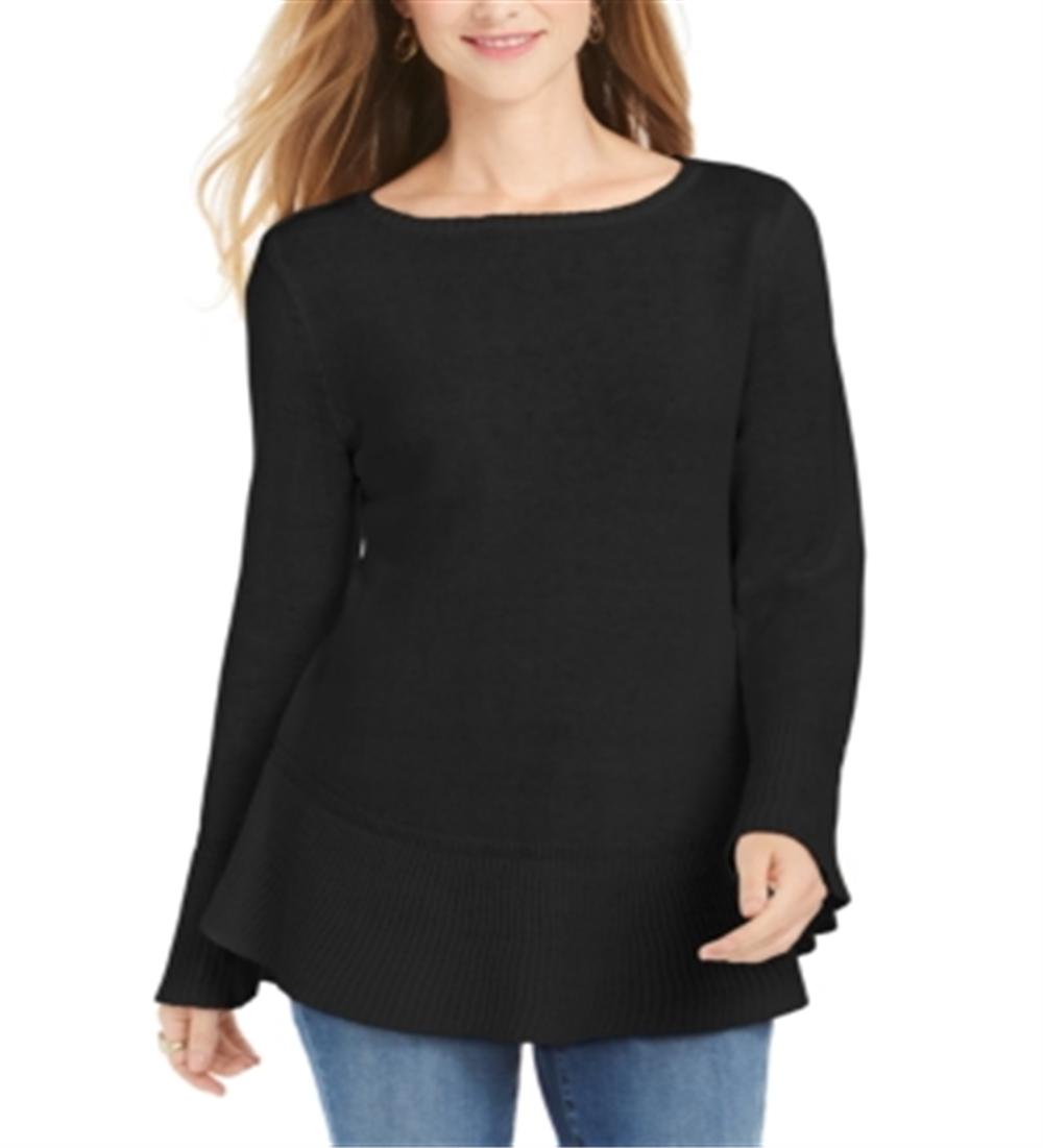 Style & Co Women's Ruffle Hem Tunic Sweater Black Size Petite M
