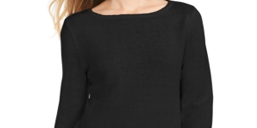 Style & Co Women's Ruffle Hem Tunic Sweater Black Size Petite M