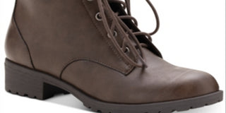 American Rag Women's Cushioned Zipper Accent Franie Round Toe Block Heel Lace up Booties Brown Size 9 M