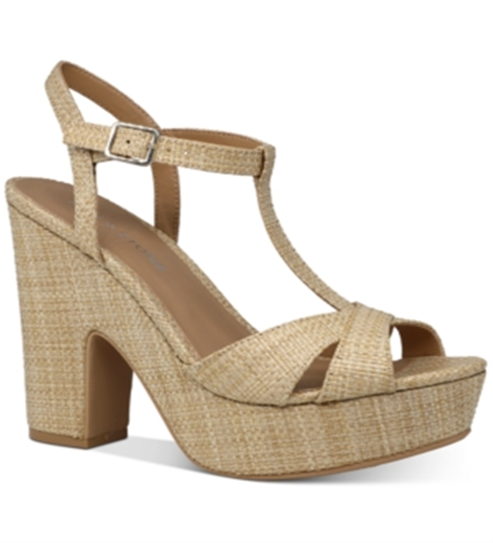 Sun Stone Women's Jamie Woven Ankle Strap Platform Sandals Beige 12 Medium