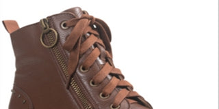 American Rag Women's Platform Studded Breathable Lace up Cushioned Slip Resistant Tatum Round Toe Block Heel Leather Booties Brown Size 6.5 M