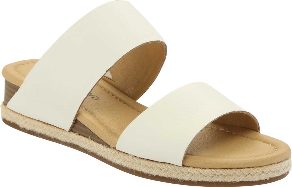 Lucky Brand Women's Leather Dual Strap Slip on Espadrille Wedge Slide Sandals White Size 8 M