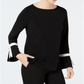 Charter Club Women's Tie Sleeve Crepe Top Black Size Medium