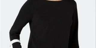 Charter Club Women's Tie Sleeve Crepe Top Black Size Medium