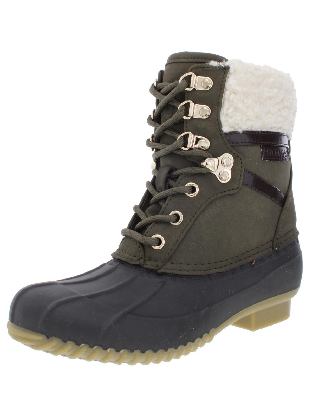 Tommy Hilfiger Women's Rian Faux Leather Ankle Rain Boots Dark Green Size 7 M